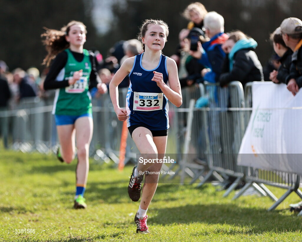 7 March 2026; Robyn O'Reilly of Ursuline Thurles, Tipperary, competes in the junior girls event during the 123.ie All Ireland Schools’ Cross Country Championships at Mallusk Playing Fields in Newtownabbey, Antrim. Photo by Thomas Flinkow/Sportsfile