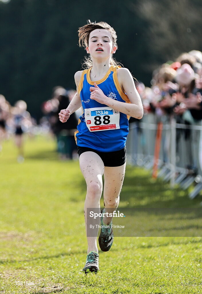 7 March 2026; Matilda Cusack of Killina Secondary School Co. Offaly competes in the minor girls event during the 123.ie All Ireland Schools’ Cross Country Championships at Mallusk Playing Fields in Newtownabbey, Antrim. Photo by Thomas Flinkow/Sportsfile