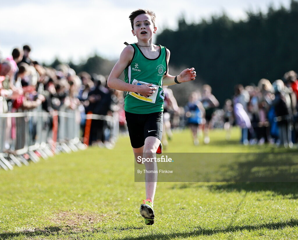 7 March 2026; Cormac Carabine of St Malachy's Belfast, Antrim, competes in the minor boys event during the 123.ie All Ireland Schools’ Cross Country Championships at Mallusk Playing Fields in Newtownabbey, Antrim. Photo by Thomas Flinkow/Sportsfile