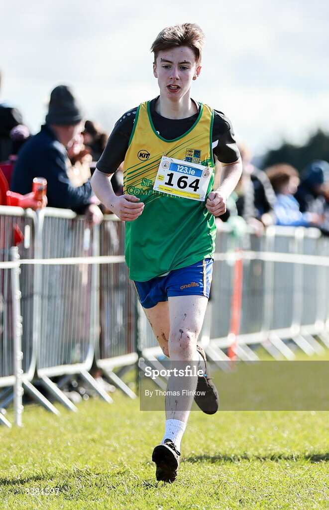 7 March 2026; Cian Rooney of St Clares Comprehensive Manorhamilton, Leitrim, competes in the minor boys event during the 123.ie All Ireland Schools’ Cross Country Championships at Mallusk Playing Fields in Newtownabbey, Antrim. Photo by Thomas Flinkow/Sportsfile