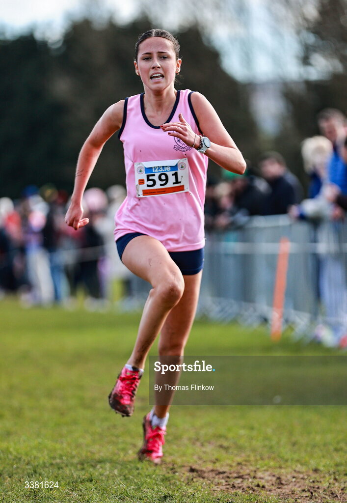 7 March 2026; Finley Cherry Maguire of Mount Sackville Sec. School Chapelizod, Dublin, during the 123.ie All Ireland Schools’ Cross Country Championships at Mallusk Playing Fields in Newtownabbey, Antrim. Photo by Thomas Flinkow/Sportsfile