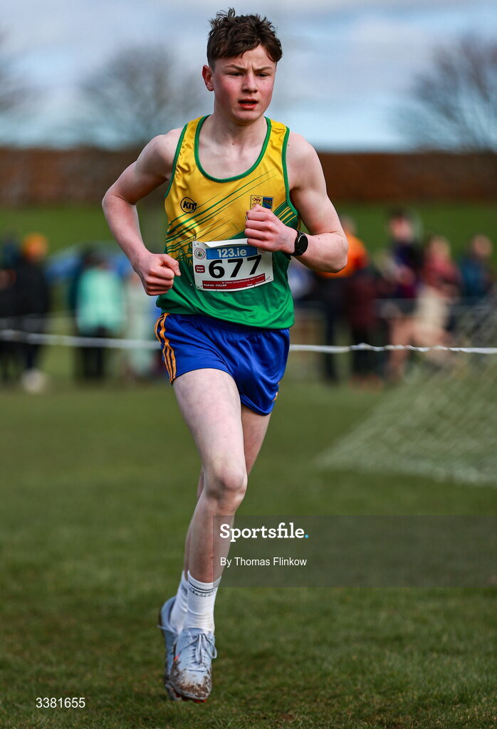 7 March 2026; Padraic Cullen of St Clares Comprehensive Manorhamilton, Leitrim, competes in the inter boys event during the 123.ie All Ireland Schools’ Cross Country Championships at Mallusk Playing Fields in Newtownabbey, Antrim. Photo by Thomas Flinkow/Sportsfile