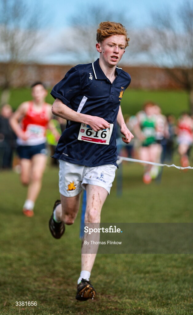 7 March 2026; Ethan Constable of Bangor GS, Down, competes in the inter boys event during the 123.ie All Ireland Schools’ Cross Country Championships at Mallusk Playing Fields in Newtownabbey, Antrim. Photo by Thomas Flinkow/Sportsfile