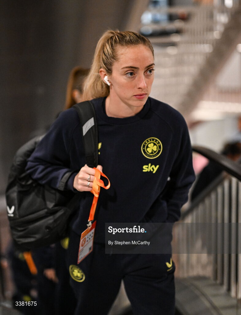 7 March 2026; Megan Connolly of Republic of Ireland beforemthe 2027 FIFA Women’s World Cup Qualifier match between the Netherlands and Republic of Ireland at Stadion Galgenwaard in Utrecht, Netherlands. Photo by Stephen McCarthy/Sportsfile