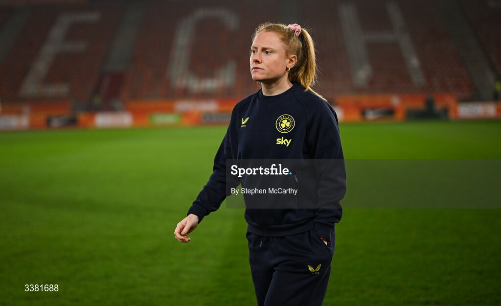 7 March 2026; Amber Barrett of Republic of Ireland before the 2027 FIFA Women’s World Cup Qualifier match between the Netherlands and Republic of Ireland at Stadion Galgenwaard in Utrecht, Netherlands. Photo by Stephen McCarthy/Sportsfile