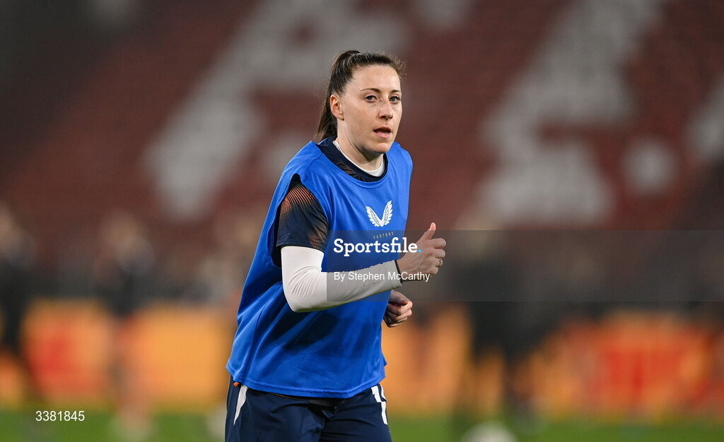 7 March 2026; Lucy Quinn of Republic of Ireland before the 2027 FIFA Women’s World Cup Qualifier match between the Netherlands and Republic of Ireland at Stadion Galgenwaard in Utrecht, Netherlands. Photo by Stephen McCarthy/Sportsfile