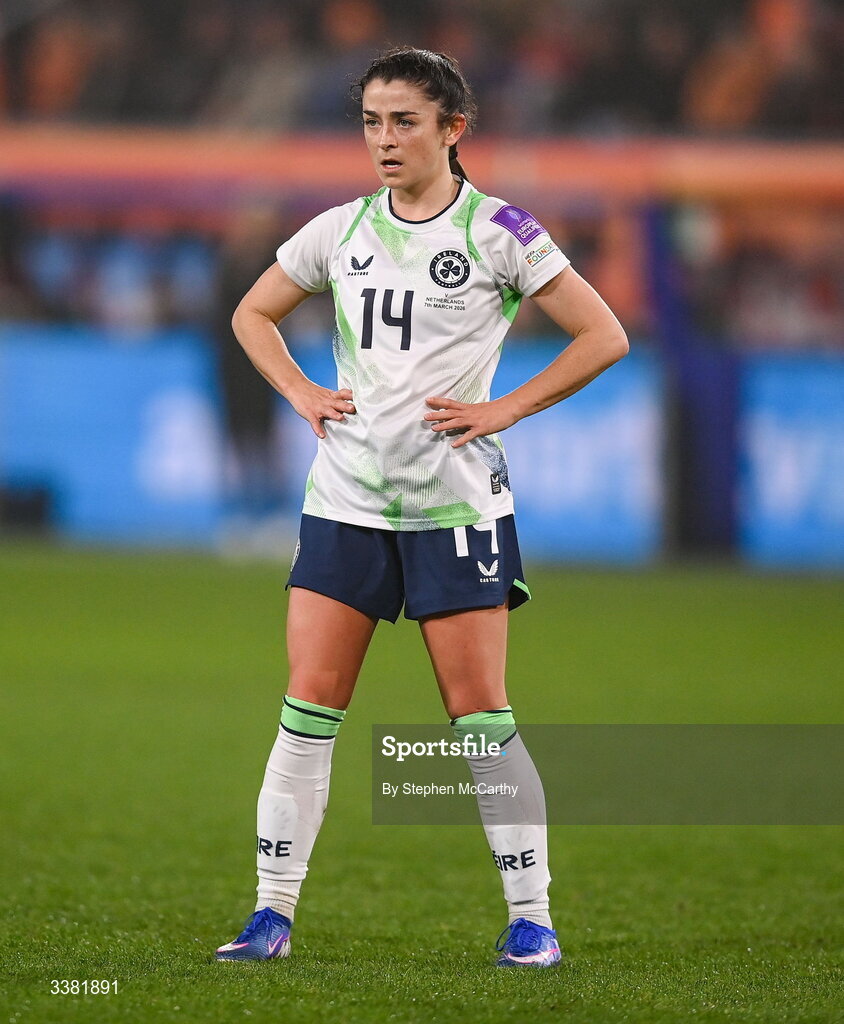 7 March 2026; Marissa Sheva of Republic of Ireland during the 2027 FIFA Women’s World Cup Qualifier match between the Netherlands and Republic of Ireland at Stadion Galgenwaard in Utrecht, Netherlands. Photo by Stephen McCarthy/Sportsfile