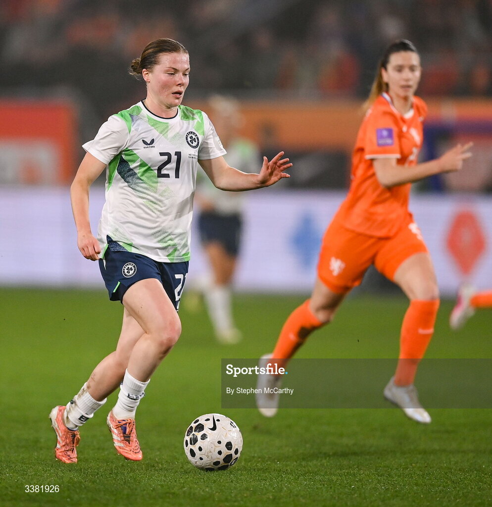7 March 2026; Emily Murphy of Republic of Ireland during the 2027 FIFA Women’s World Cup Qualifier match between the Netherlands and Republic of Ireland at Stadion Galgenwaard in Utrecht, Netherlands. Photo by Stephen McCarthy/Sportsfile