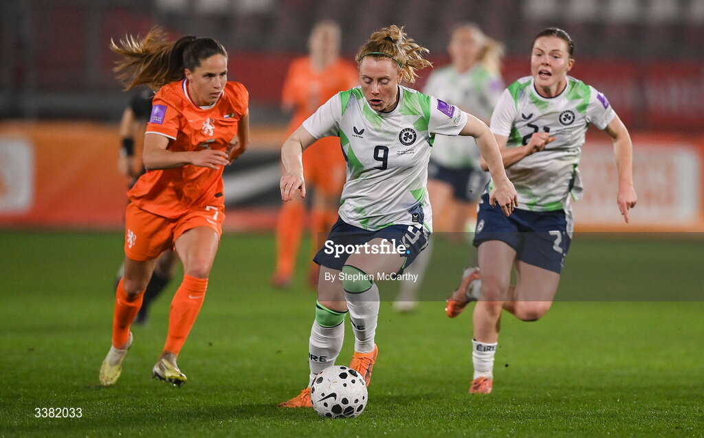 7 March 2026; Amber Barrett of Republic of Ireland during the 2027 FIFA Women’s World Cup Qualifier match between the Netherlands and Republic of Ireland at Stadion Galgenwaard in Utrecht, Netherlands. Photo by Stephen McCarthy/Sportsfile