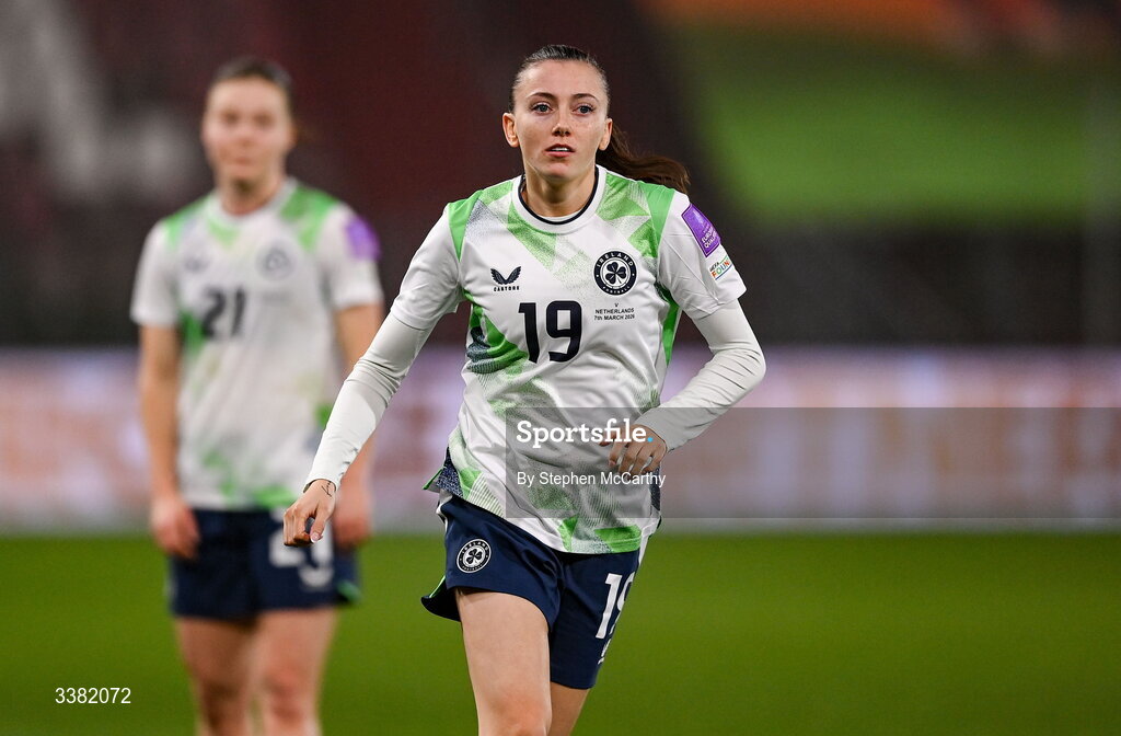 7 March 2026; Abbie Larkin of Republic of Ireland during the 2027 FIFA Women’s World Cup Qualifier match between the Netherlands and Republic of Ireland at Stadion Galgenwaard in Utrecht, Netherlands. Photo by Stephen McCarthy/Sportsfile
