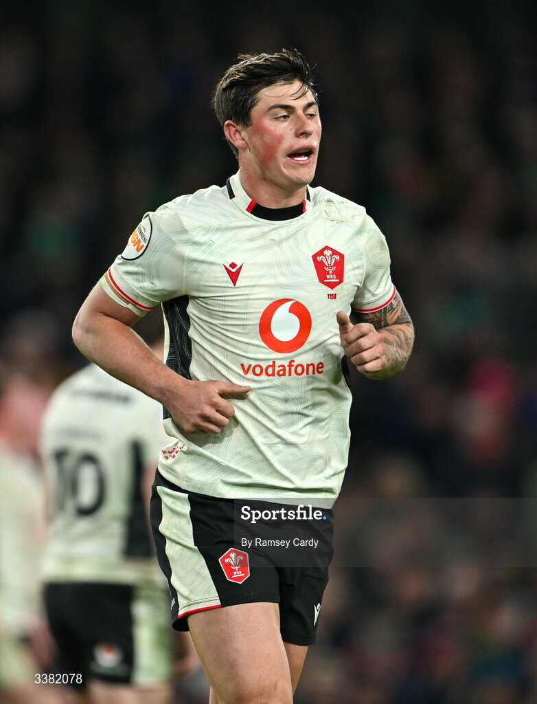 6 March 2026; Louis Rees-Zammit of Wales during the Guinness 6 Nations Rugby Championship match between Ireland and Wales at the Aviva Stadium in Dublin. Photo by Ramsey Cardy/Sportsfile