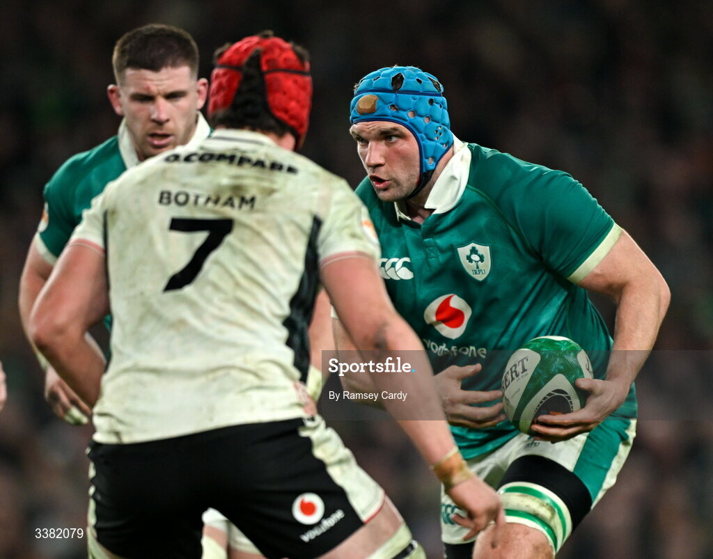 6 March 2026; Tadhg Beirne of Ireland during the Guinness 6 Nations Rugby Championship match between Ireland and Wales at the Aviva Stadium in Dublin. Photo by Ramsey Cardy/Sportsfile