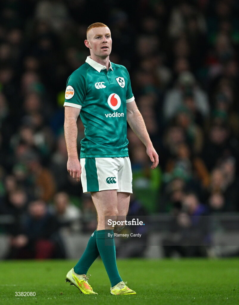 6 March 2026; Nathan Doak of Ireland during the Guinness 6 Nations Rugby Championship match between Ireland and Wales at the Aviva Stadium in Dublin. Photo by Ramsey Cardy/Sportsfile