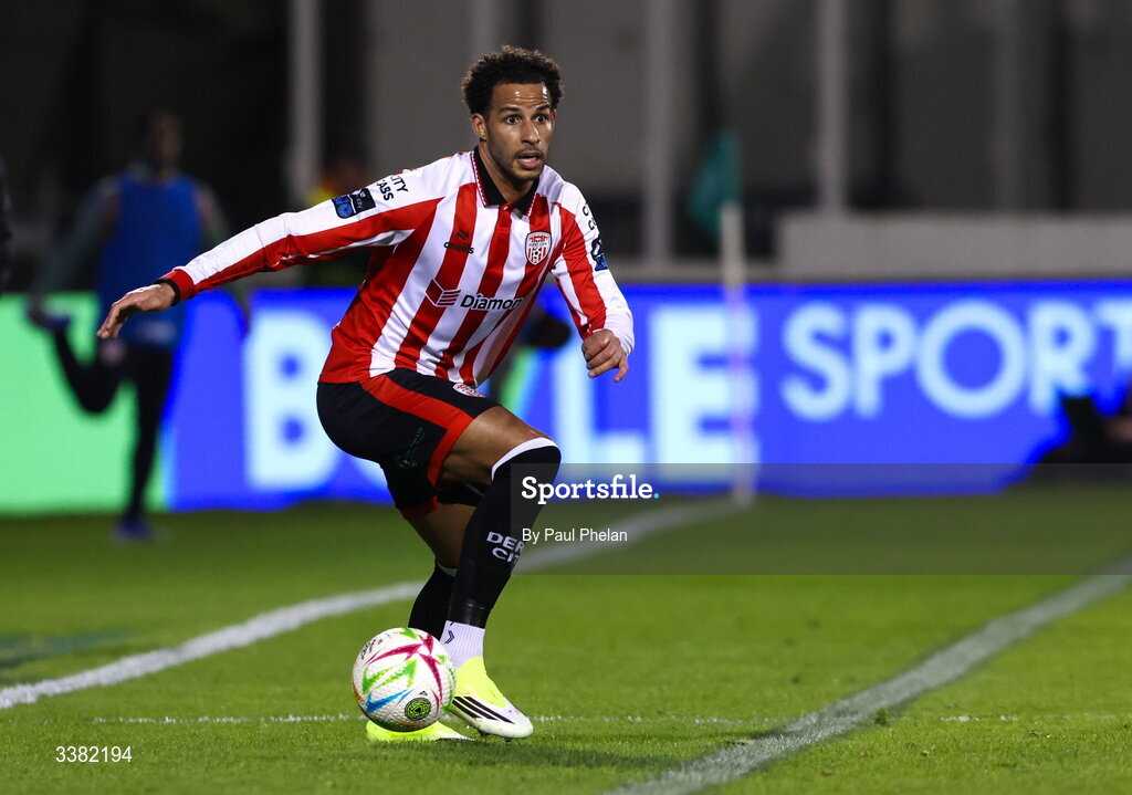 6 March 2026; Barry Cotter of Derry City during the SSE Airtricity Men's Premier Division match between Shamrock Rovers and Derry City at Tallaght Stadium in Dublin. Photo by Paul Phelan/Sportsfile