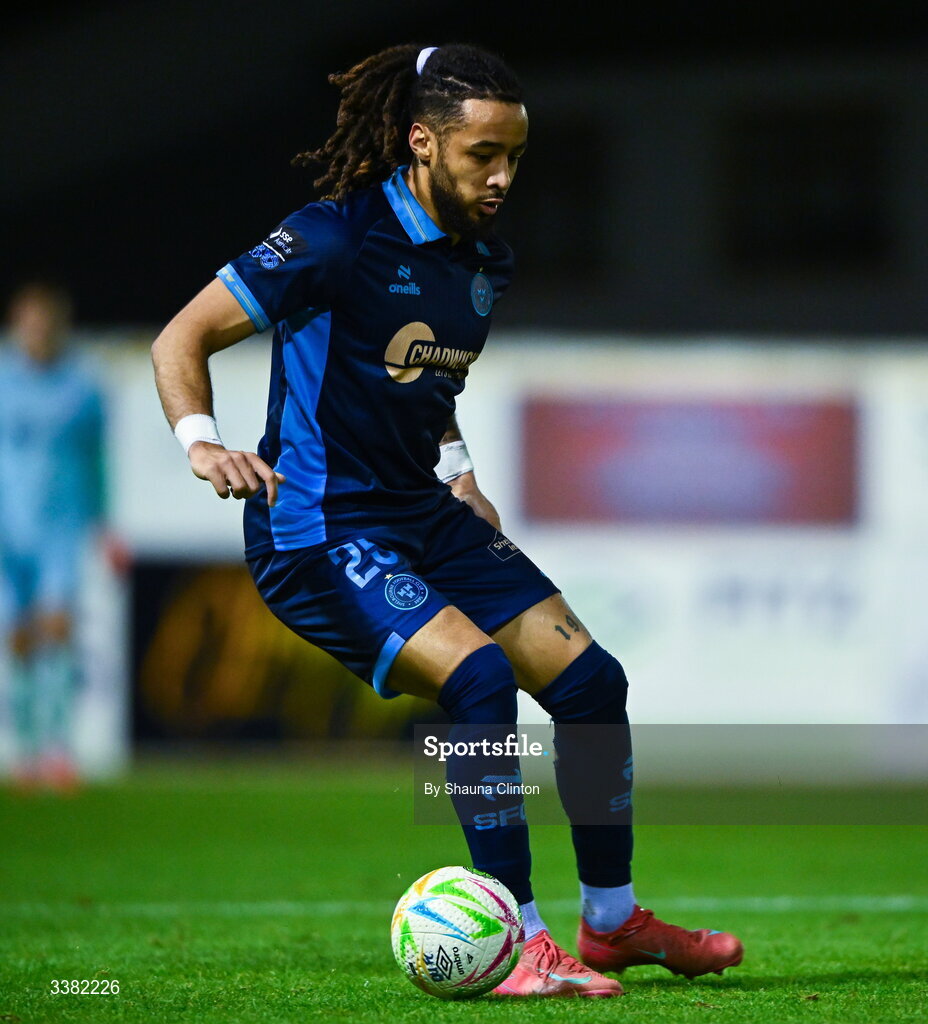 27 February 2026; Milan Mbeng of Shelbourne during the SSE Airtricity Men's Premier Division match between Drogheda United and Shelbourne at Sullivan & Lambe Park in Drogheda, Louth. Photo by Shauna Clinton/Sportsfile