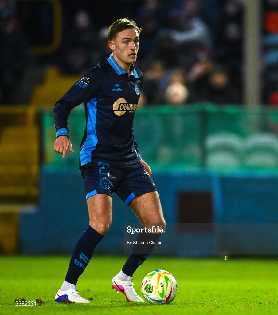27 February 2026; Evan Caffrey of Shelbourne during the SSE Airtricity Men's Premier Division match between Drogheda United and Shelbourne at Sullivan & Lambe Park in Drogheda, Louth. Photo by Shauna Clinton/Sportsfile