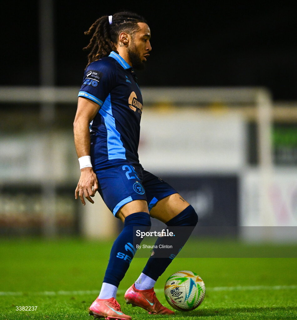 27 February 2026; Milan Mbeng of Shelbourne during the SSE Airtricity Men's Premier Division match between Drogheda United and Shelbourne at Sullivan & Lambe Park in Drogheda, Louth. Photo by Shauna Clinton/Sportsfile
