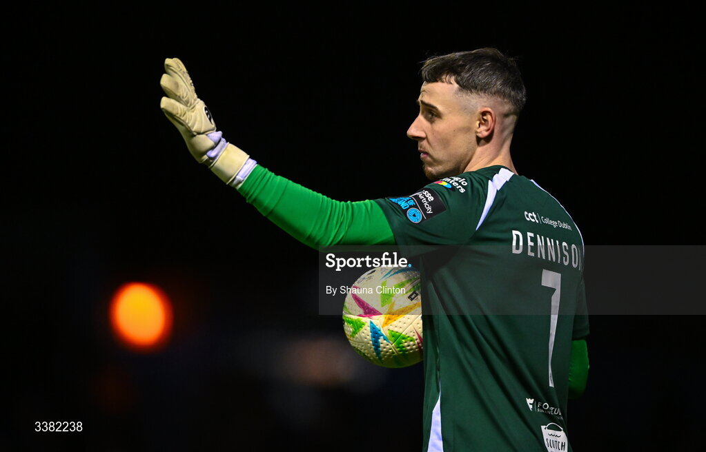 27 February 2026; Drogheda United goalkeeper Luke Dennison during the SSE Airtricity Men's Premier Division match between Drogheda United and Shelbourne at Sullivan & Lambe Park in Drogheda, Louth. Photo by Shauna Clinton/Sportsfile