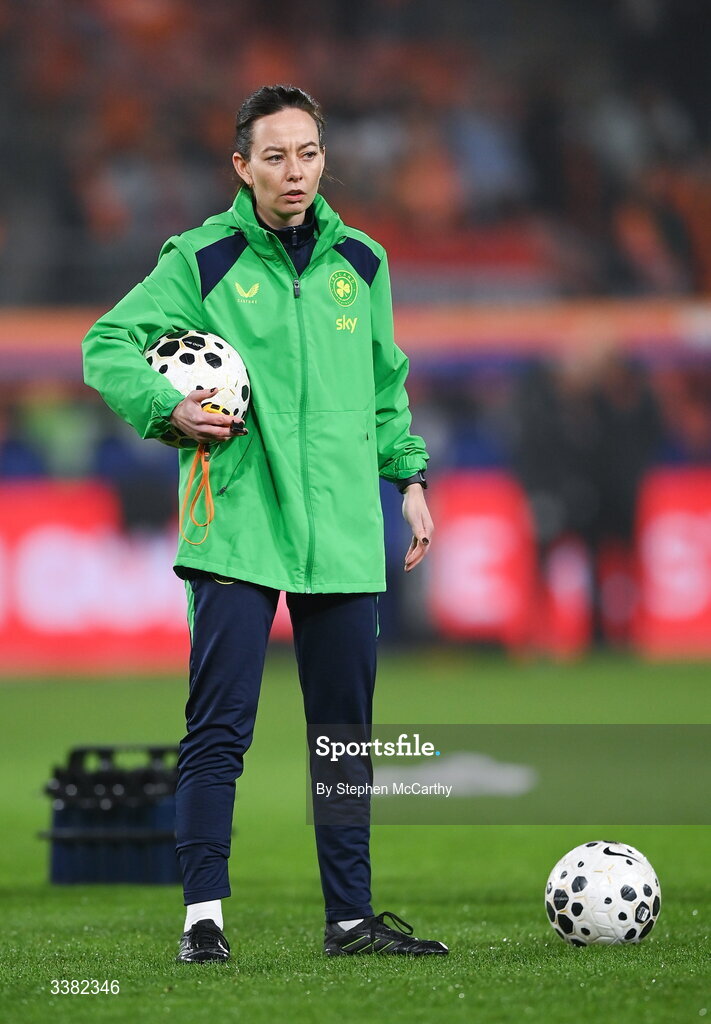 7 March 2026; Republic of Ireland assistant coach Amber Whiteley before the 2027 FIFA Women’s World Cup Qualifier match between the Netherlands and Republic of Ireland at Stadion Galgenwaard in Utrecht, Netherlands. Photo by Stephen McCarthy/Sportsfile