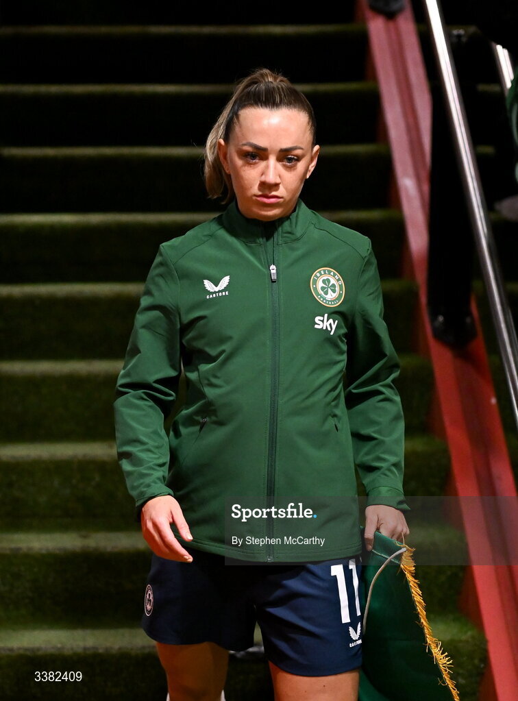 7 March 2026; Katie McCabe of Republic of Ireland before the 2027 FIFA Women’s World Cup Qualifier match between the Netherlands and Republic of Ireland at Stadion Galgenwaard in Utrecht, Netherlands.  Photo by Stephen McCarthy/Sportsfile