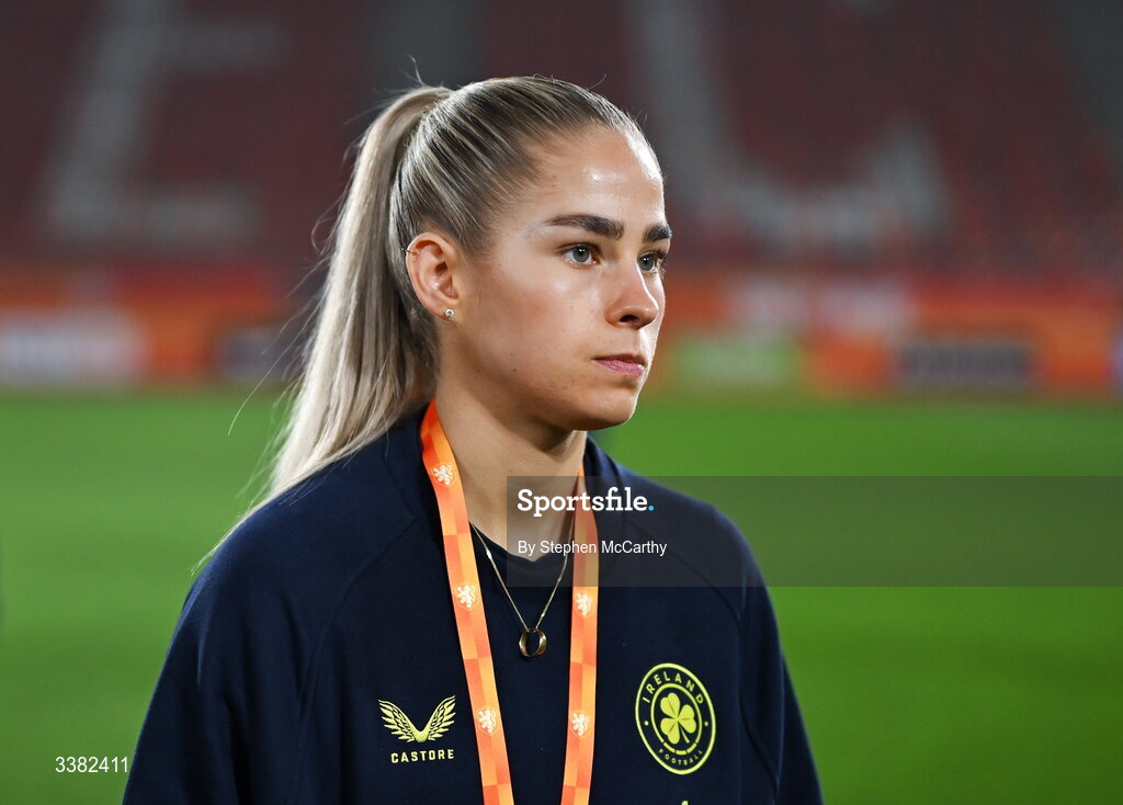 7 March 2026; Tara O'Hanlon of Republic of Ireland before the 2027 FIFA Women’s World Cup Qualifier match between the Netherlands and Republic of Ireland at Stadion Galgenwaard in Utrecht, Netherlands. Photo by Stephen McCarthy/Sportsfile
