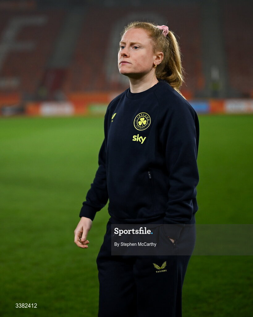 7 March 2026; Amber Barrett of Republic of Ireland before the 2027 FIFA Women’s World Cup Qualifier match between the Netherlands and Republic of Ireland at Stadion Galgenwaard in Utrecht, Netherlands. Photo by Stephen McCarthy/Sportsfile