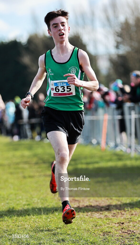 7 March 2026; Thomas Coy of St Malachys Belfast, Antrim, competes in the inter boys event during the 123.ie All Ireland Schools’ Cross Country Championships at Mallusk Playing Fields in Newtownabbey, Antrim. Photo by Thomas Flinkow/Sportsfile