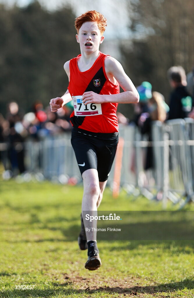 7 March 2026; Conor Abbott of Coláiste Phadraig, Dublin, competes in the inter boys event during the 123.ie All Ireland Schools’ Cross Country Championships at Mallusk Playing Fields in Newtownabbey, Antrim. Photo by Thomas Flinkow/Sportsfile