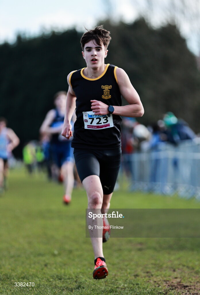 7 March 2026; Alexander Guther of Patrician Secondary School, Kildare, competes in the inter boys event during the 123.ie All Ireland Schools’ Cross Country Championships at Mallusk Playing Fields in Newtownabbey, Antrim. Photo by Thomas Flinkow/Sportsfile