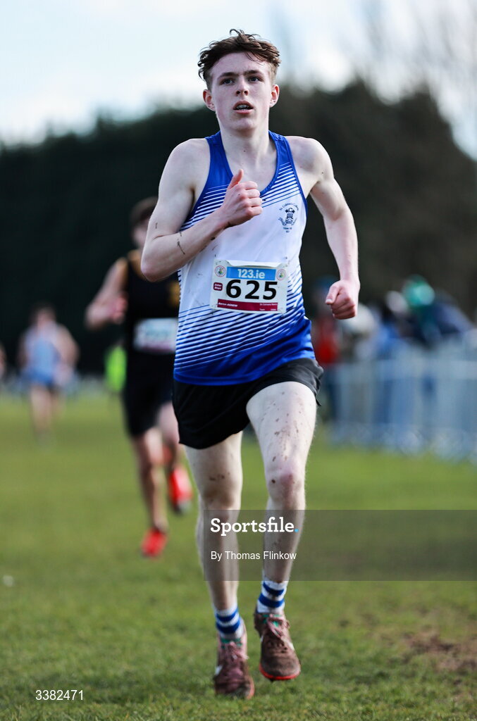 7 March 2026; Aaron Agnew of St Colmans Newry, Antrim, competes in the inter boys event during the 123.ie All Ireland Schools’ Cross Country Championships at Mallusk Playing Fields in Newtownabbey, Antrim. Photo by Thomas Flinkow/Sportsfile