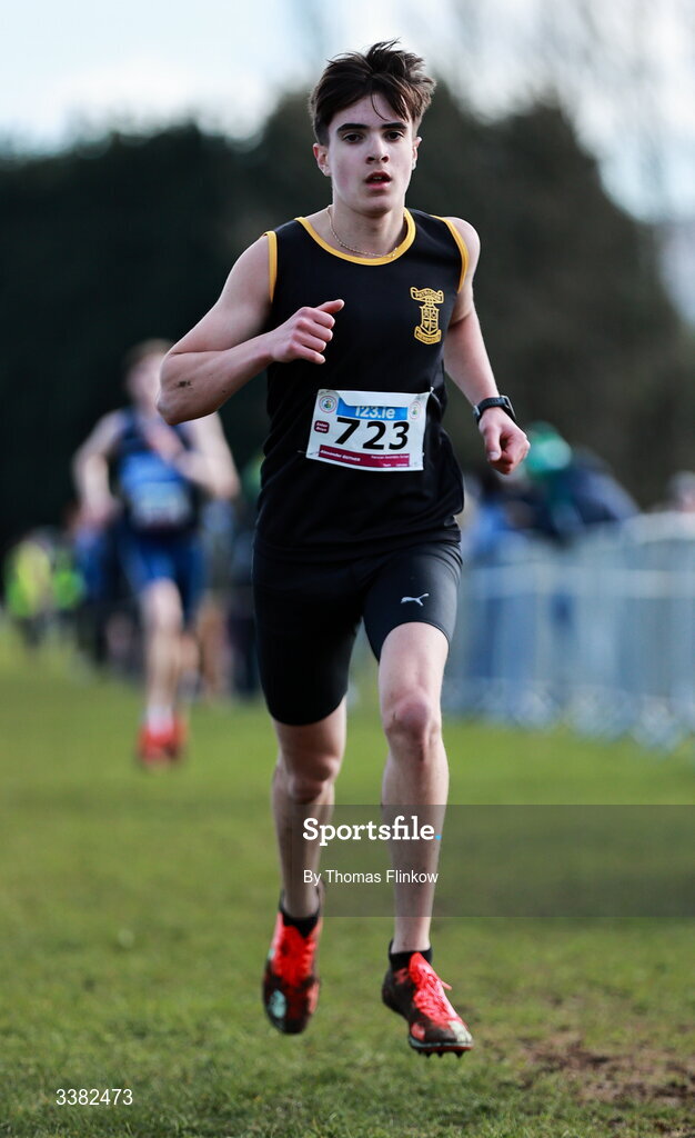7 March 2026; Alexander Guther of Patrician Secondary School, Kildare, competes in the inter boys event during the 123.ie All Ireland Schools’ Cross Country Championships at Mallusk Playing Fields in Newtownabbey, Antrim. Photo by Thomas Flinkow/Sportsfile