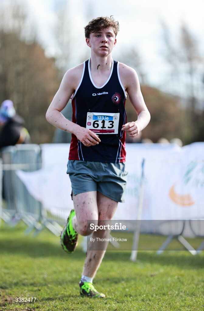 7 March 2026; Rory Armstrong of Aquinas GS Belfast, Antrim, competes in the inter boys event during the 123.ie All Ireland Schools’ Cross Country Championships at Mallusk Playing Fields in Newtownabbey, Antrim. Photo by Thomas Flinkow/Sportsfile
