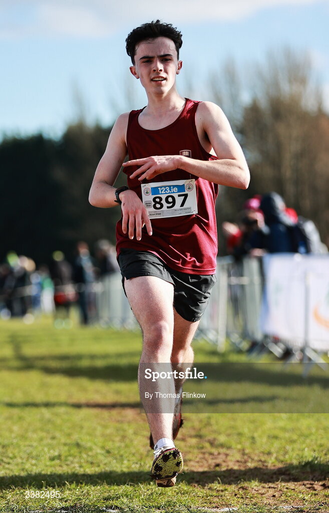 7 March 2026; Ronan Ryan of De La Salle Waterford competes in the senior boys event during the 123.ie All Ireland Schools’ Cross Country Championships at Mallusk Playing Fields in Newtownabbey, Antrim. Photo by Thomas Flinkow/Sportsfile