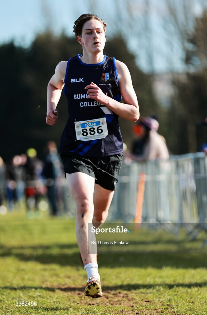 7 March 2026; Charlie McNamara of Summerhill College Sligo, competes in the senior boys event during the 123.ie All Ireland Schools’ Cross Country Championships at Mallusk Playing Fields in Newtownabbey, Antrim. Photo by Thomas Flinkow/Sportsfile