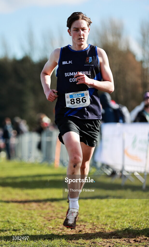 7 March 2026; 7 March 2026; Charlie McNamara of Summerhill College Sligo, competes in the senior boys event during the 123.ie All Ireland Schools’ Cross Country Championships at Mallusk Playing Fields in Newtownabbey, Antrim. during the 123.ie All Ireland Schools’ Cross Country Championships at Mallusk Playing Fields in Newtownabbey, Antrim. Photo by Thomas Flinkow/Sportsfile