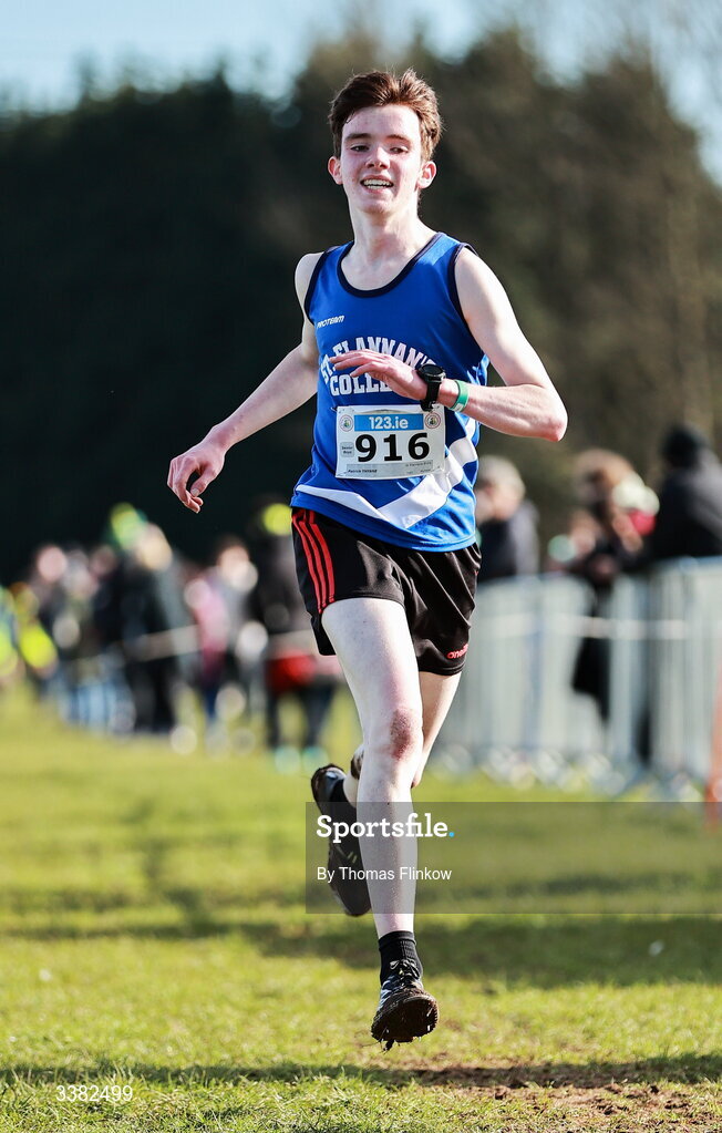 7 March 2026; Patrick Thynne of St Flannans Ennis, Clare, competes in the senior boys event during the 123.ie All Ireland Schools’ Cross Country Championships at Mallusk Playing Fields in Newtownabbey, Antrim. Photo by Thomas Flinkow/Sportsfile