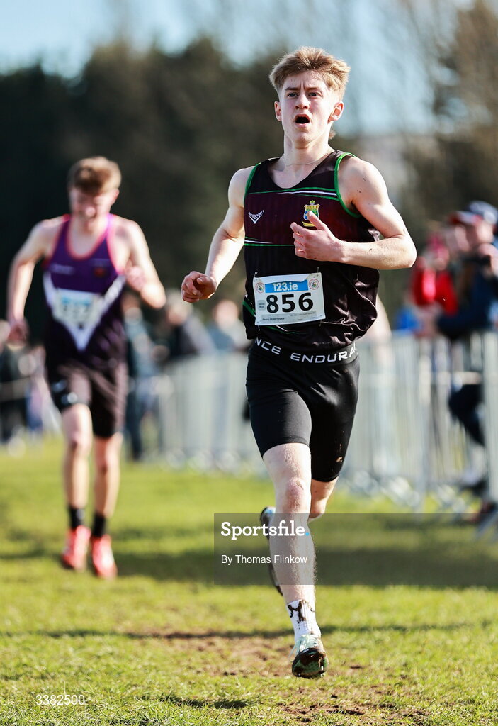 7 March 2026; Pauric McGettigan of St. Columba's Stranorlar, Donegal, competes in the senior boys event during the 123.ie All Ireland Schools’ Cross Country Championships at Mallusk Playing Fields in Newtownabbey, Antrim. Photo by Thomas Flinkow/Sportsfile