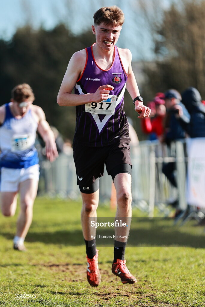 7 March 2026; Ronan Smith of Waterpark College, Waterford, competes in the senior boys event during the 123.ie All Ireland Schools’ Cross Country Championships at Mallusk Playing Fields in Newtownabbey, Antrim. Photo by Thomas Flinkow/Sportsfile