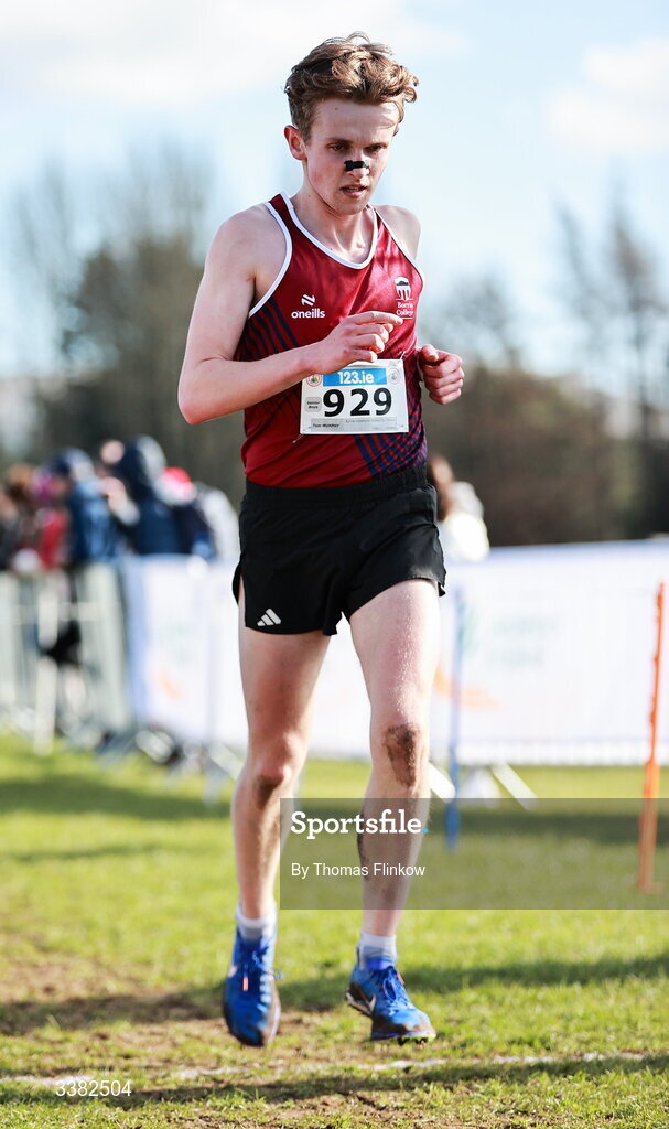 7 March 2026; Tom Murphy of Borris Vocational School Co. Carlow competes in the senior boys event during the 123.ie All Ireland Schools’ Cross Country Championships at Mallusk Playing Fields in Newtownabbey, Antrim. Photo by Thomas Flinkow/Sportsfile