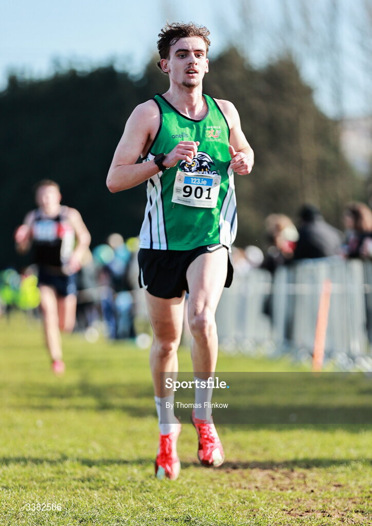 7 March 2026; Marin Frugier of Limerick Educate Together SS, competes in the senior boys event during the 123.ie All Ireland Schools’ Cross Country Championships at Mallusk Playing Fields in Newtownabbey, Antrim. Photo by Thomas Flinkow/Sportsfile