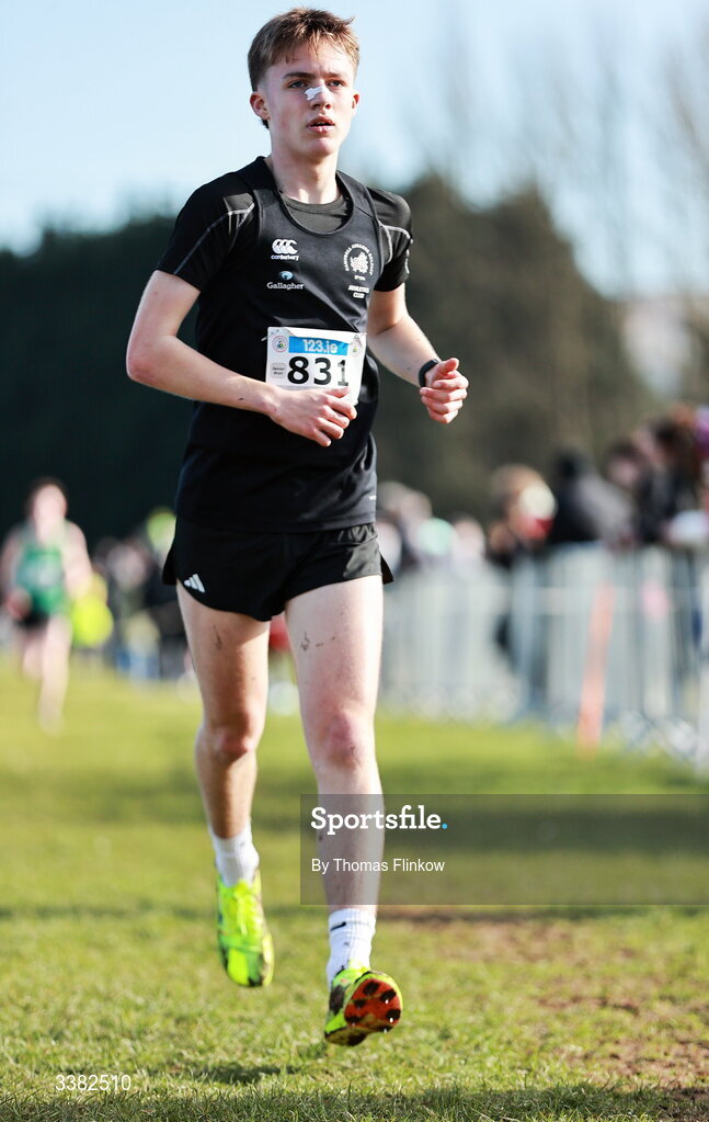 7 March 2026; Noah Watt of Campbell Col Belfast, Antrim, competes in the senior boys event during the 123.ie All Ireland Schools’ Cross Country Championships at Mallusk Playing Fields in Newtownabbey, Antrim. Photo by Thomas Flinkow/Sportsfile