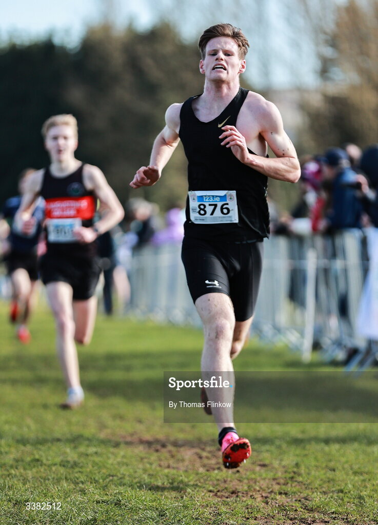 7 March 2026; Oisín Maher of SP Ardbear Clifden, Galway, competes in the senior boys event during the 123.ie All Ireland Schools’ Cross Country Championships at Mallusk Playing Fields in Newtownabbey, Antrim. Photo by Thomas Flinkow/Sportsfile