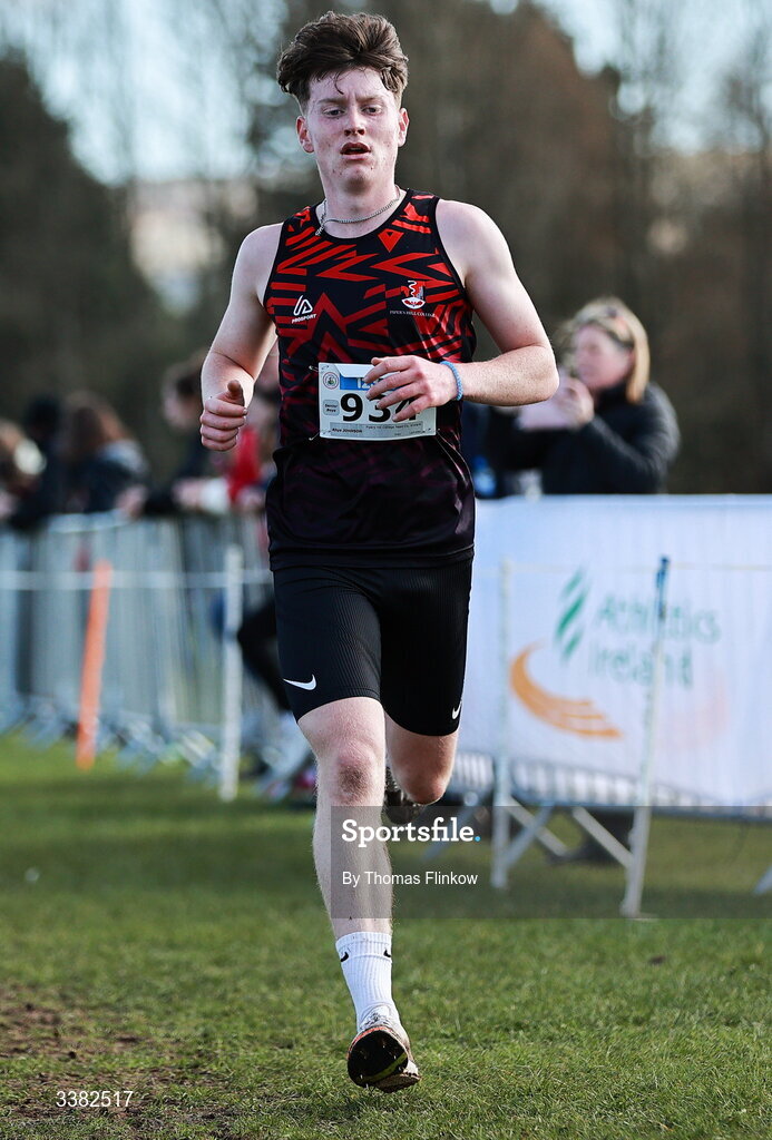 7 March 2026; Rhys Johnson of Pipers Hill College Naas Co. Kildare competes in the senior boys event during the 123.ie All Ireland Schools’ Cross Country Championships at Mallusk Playing Fields in Newtownabbey, Antrim. Photo by Thomas Flinkow/Sportsfile