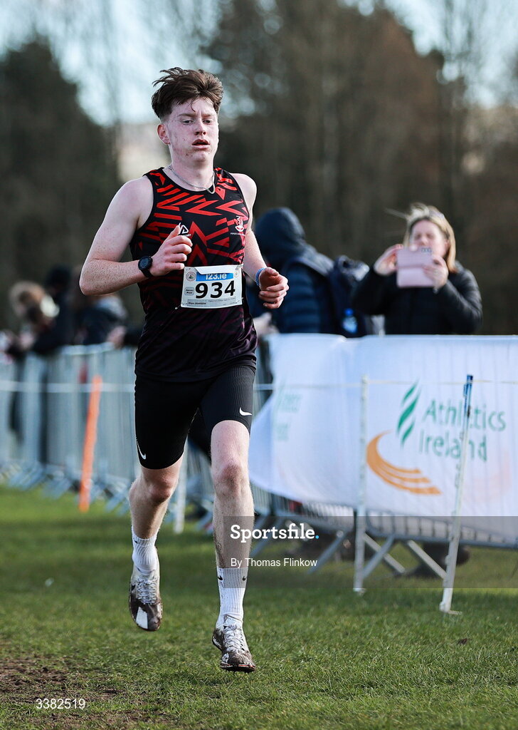 7 March 2026; Rhys Johnson of Pipers Hill College Naas Co. Kildare competes in the senior boys event during the 123.ie All Ireland Schools’ Cross Country Championships at Mallusk Playing Fields in Newtownabbey, Antrim. Photo by Thomas Flinkow/Sportsfile