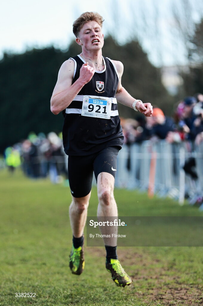 7 March 2026; Charlie O'Neill of Belvedere College, Dublin, competes in the senior boys event during the 123.ie All Ireland Schools’ Cross Country Championships at Mallusk Playing Fields in Newtownabbey, Antrim. Photo by Thomas Flinkow/Sportsfile
