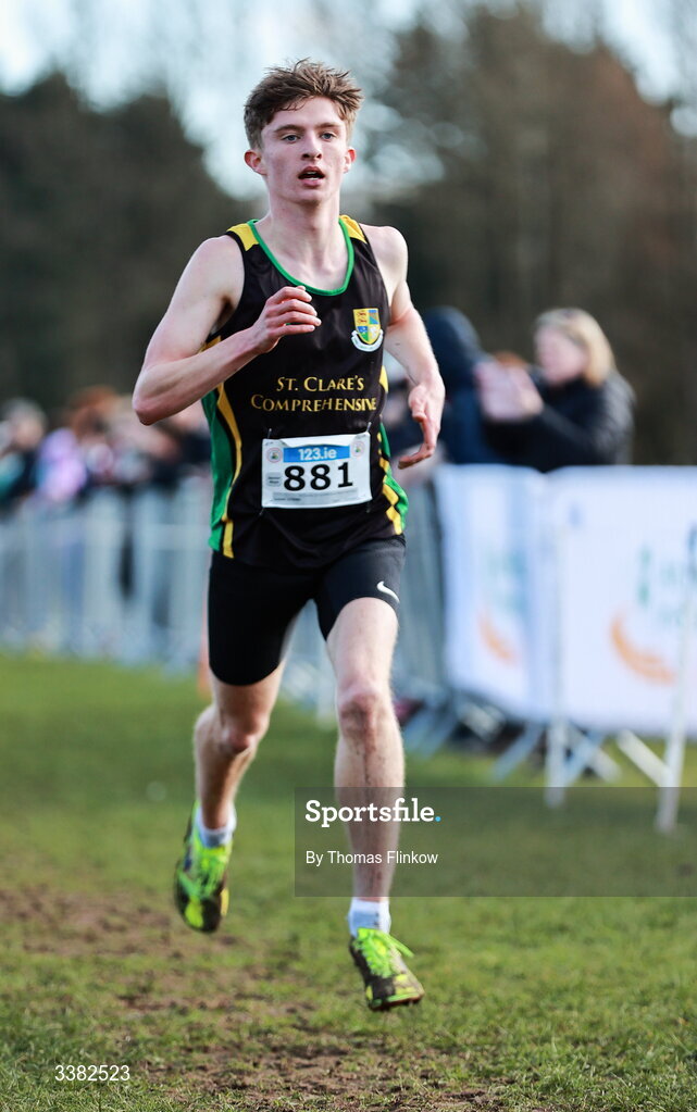 7 March 2026; Lucas Lyons of St Clares Comprehensive Manorhamilton, Leitrim, competes in the senior boys event during the 123.ie All Ireland Schools’ Cross Country Championships at Mallusk Playing Fields in Newtownabbey, Antrim. Photo by Thomas Flinkow/Sportsfile