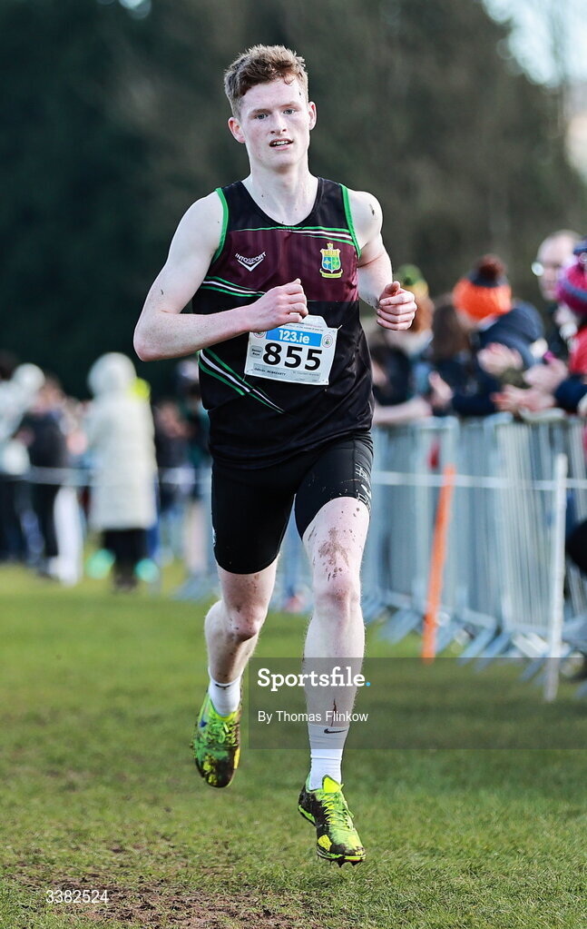 7 March 2026; Odhrán McBrearty of St. Columba's Stranorlar, Donegal, competes in the senior boys event during the 123.ie All Ireland Schools’ Cross Country Championships at Mallusk Playing Fields in Newtownabbey, Antrim. Photo by Thomas Flinkow/Sportsfile