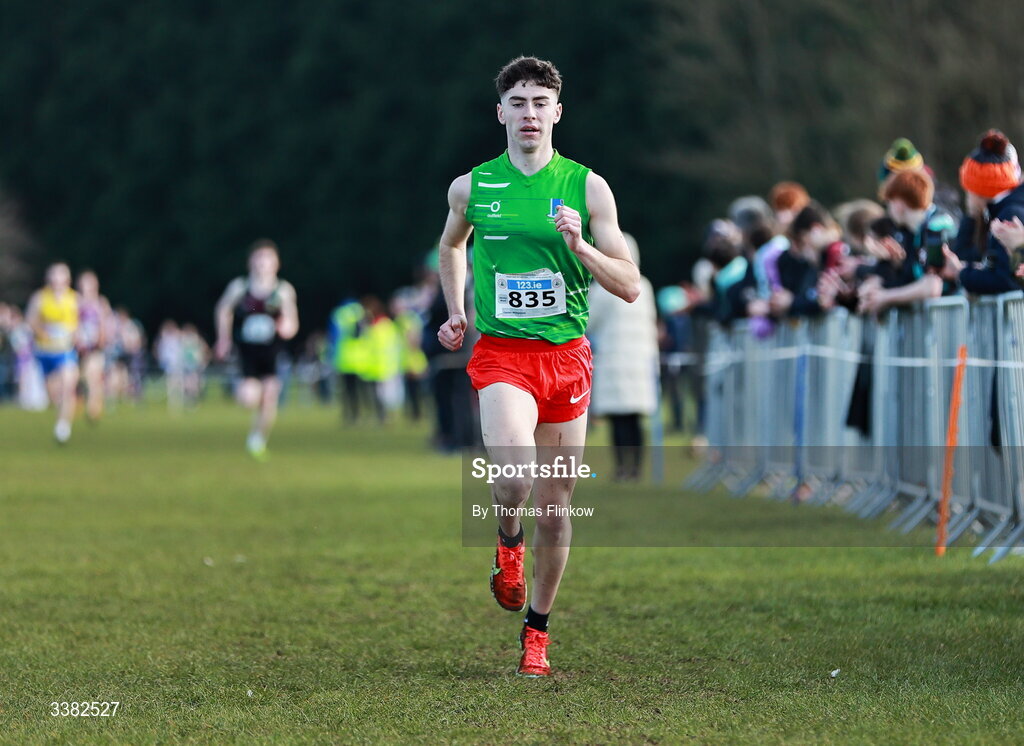 7 March 2026; Caolan McFadden of Loreto Milford, Donegal, on his way to winning the senior boys event during the 123.ie All Ireland Schools’ Cross Country Championships at Mallusk Playing Fields in Newtownabbey, Antrim. Photo by Thomas Flinkow/Sportsfile