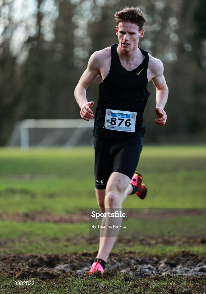 7 March 2026; Oisín Maher of SP Ardbear Clifden, Galway, competes in the senior boys event during the 123.ie All Ireland Schools’ Cross Country Championships at Mallusk Playing Fields in Newtownabbey, Antrim. Photo by Thomas Flinkow/Sportsfile