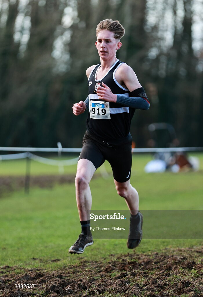 7 March 2026; Liam Morris of Belvedere College, Dublin, competes in the senior boys event during the 123.ie All Ireland Schools’ Cross Country Championships at Mallusk Playing Fields in Newtownabbey, Antrim. Photo by Thomas Flinkow/Sportsfile